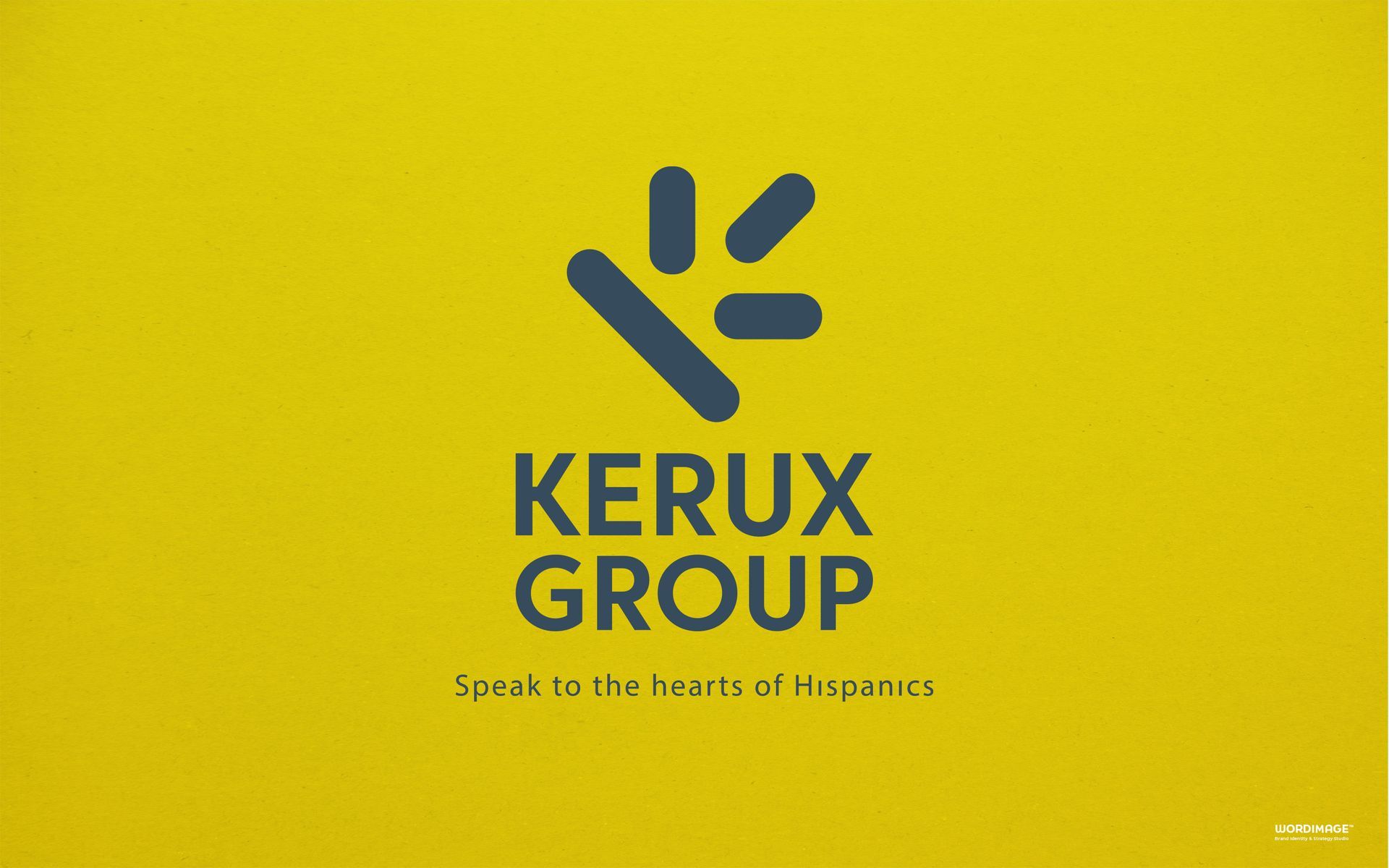 The logo for kerux group is on a yellow background.