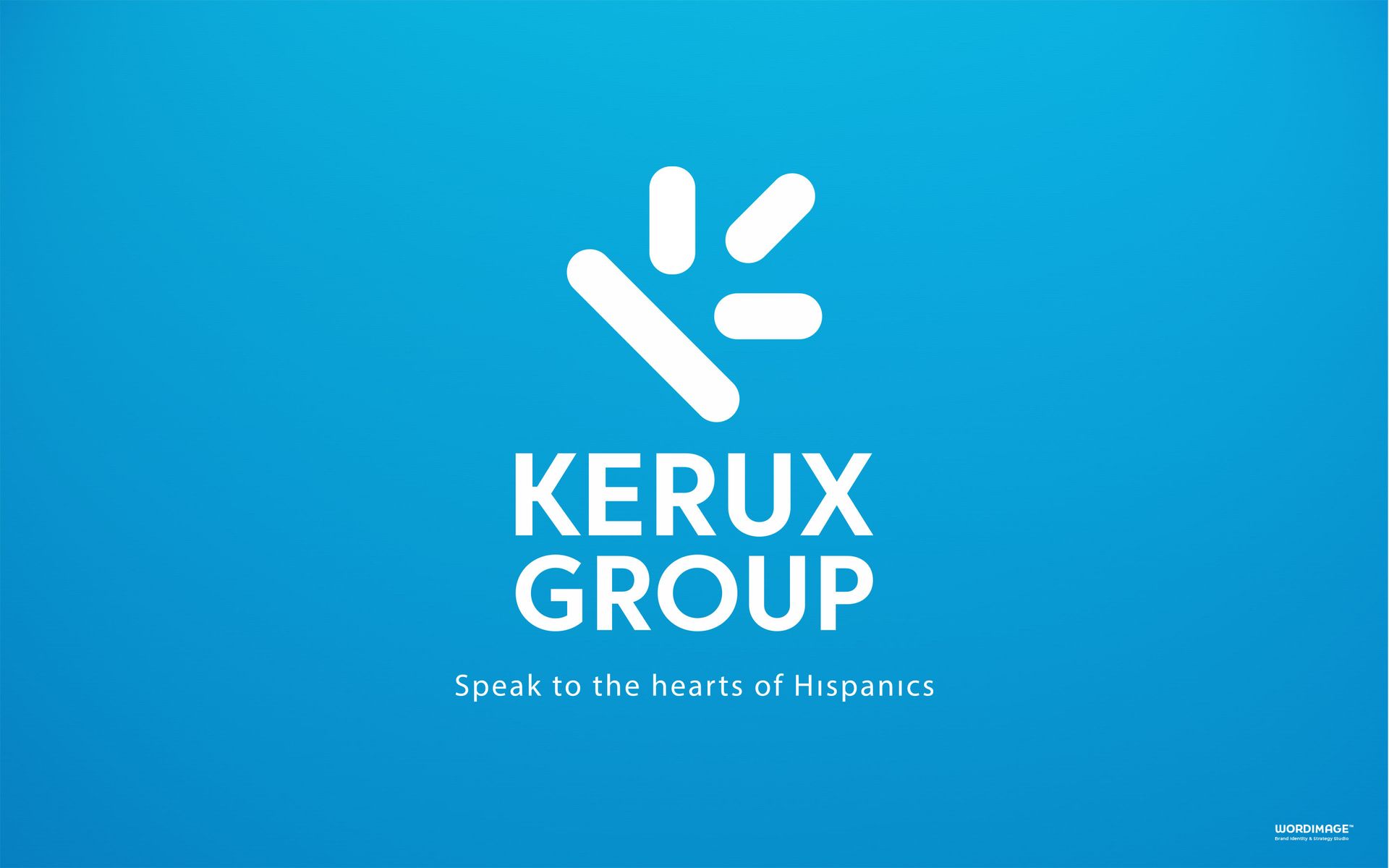 The logo for kerux group is on a blue background