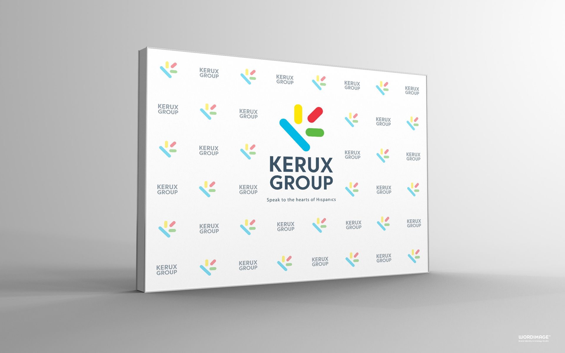 A large white board with the word kerux group on it.