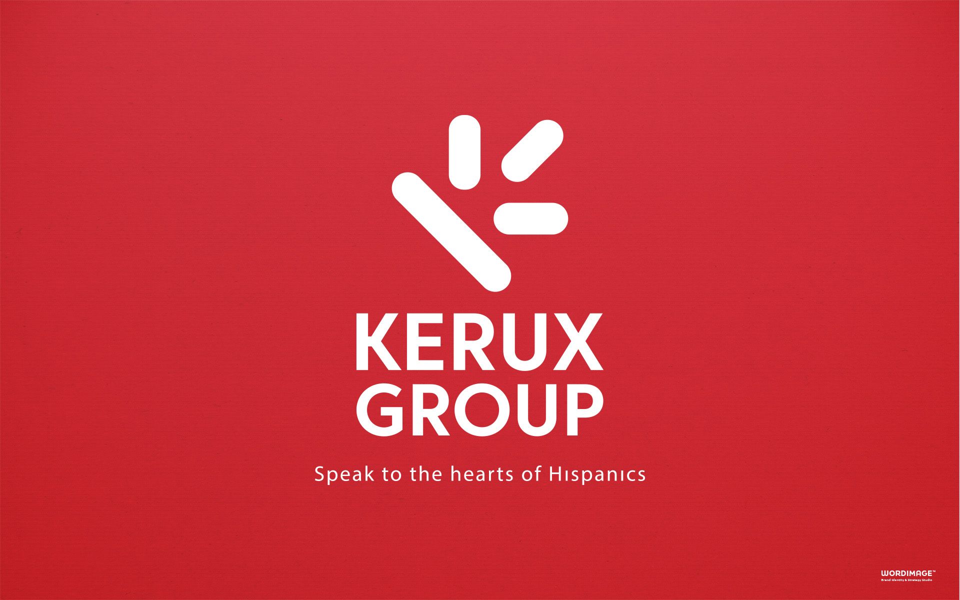 The kerux group logo is on a red background