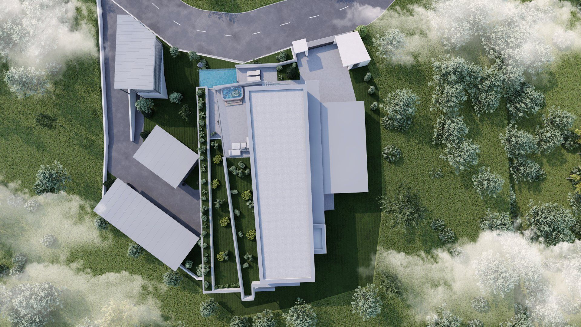 Wohnunggebäude Vogelperspektive