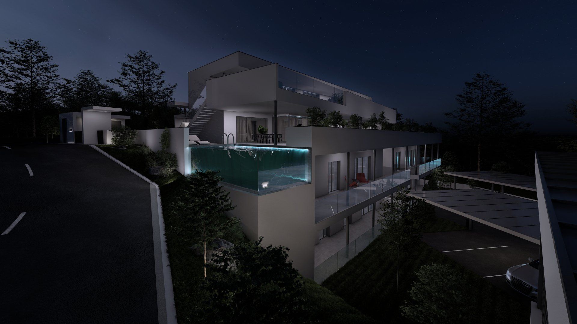 Wohnunggebäude bei Nacht