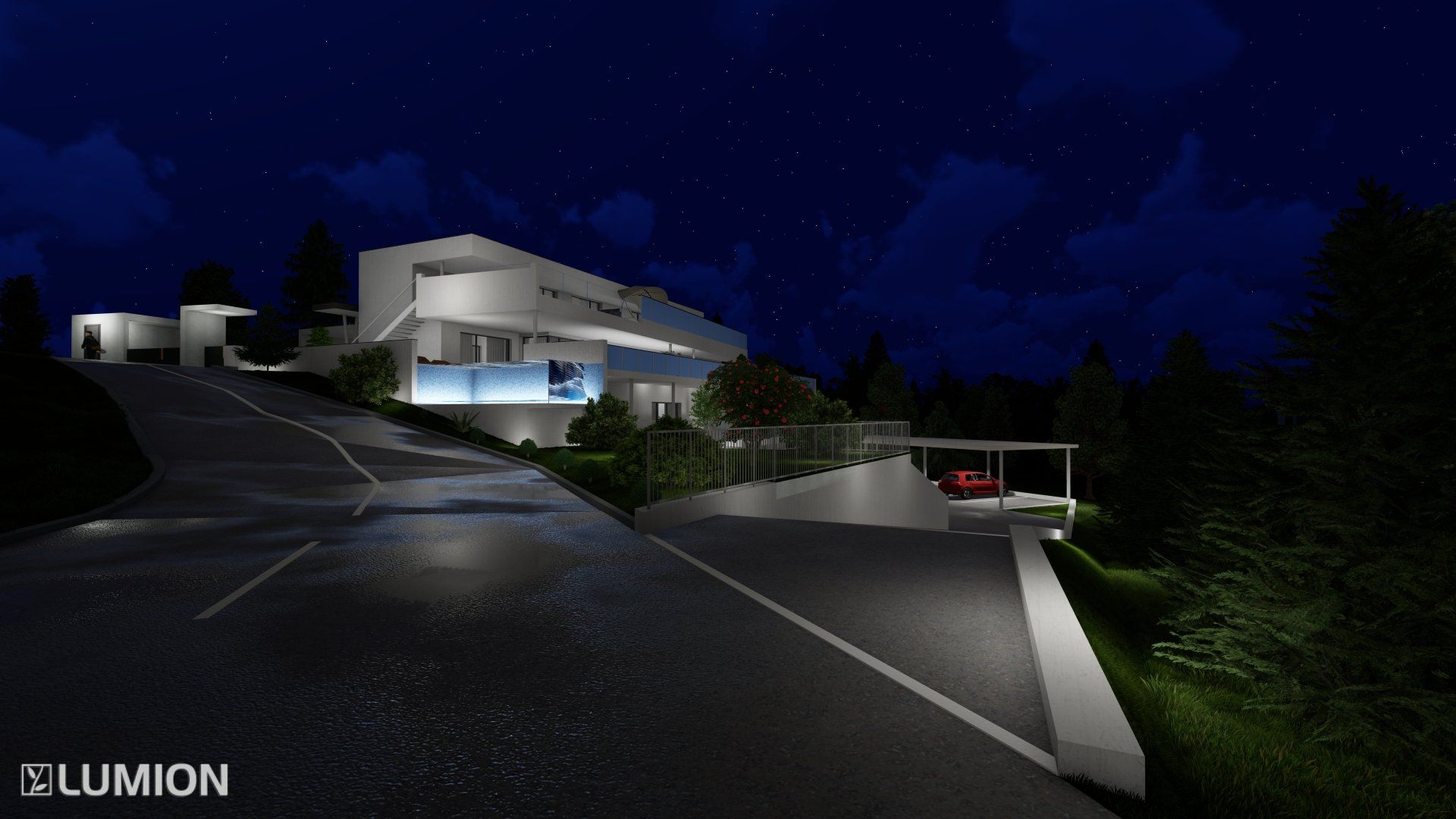 Wohnunggebäude bei Nacht