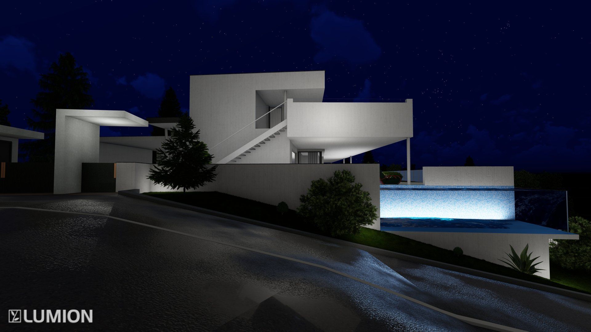 Wohnungen bei Nacht seitlich