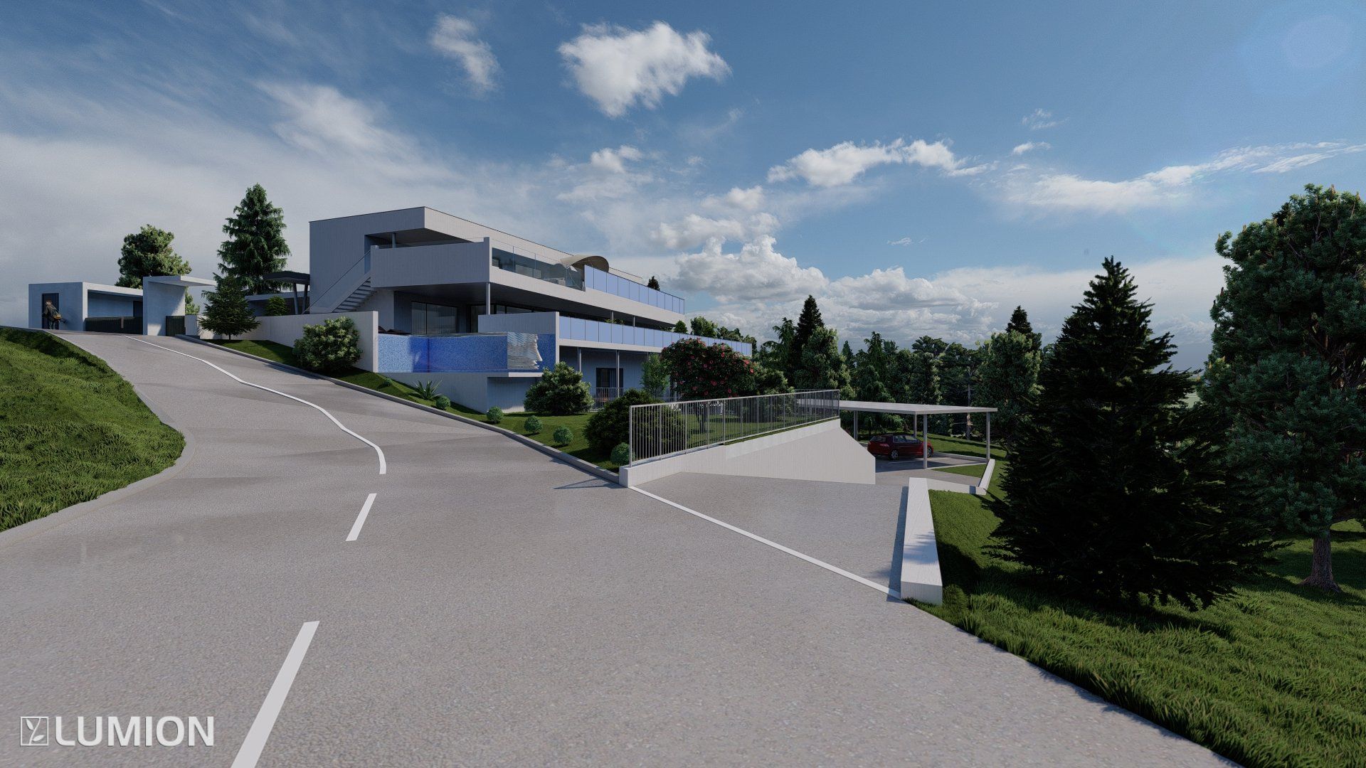 Wohnunggebäude mit Straße