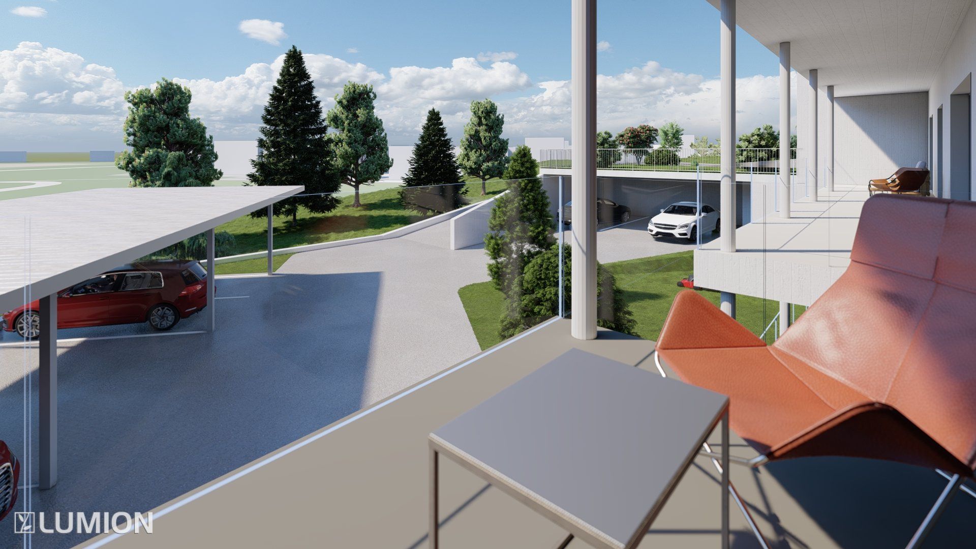 Wohnunggebäude Aussicht auf Parkplatz