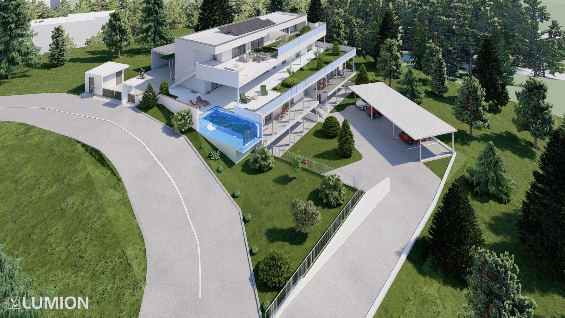 Wohnunggebäude Vogelperspektive