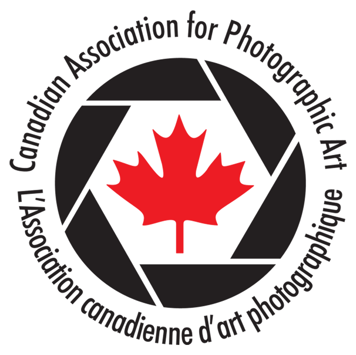 Logo: Black camera aperture surrounding a red maple leaf, with text