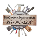 Logo for Ben's Home Improvement: Tools surrounding a wooden sign with the business name and phone number.