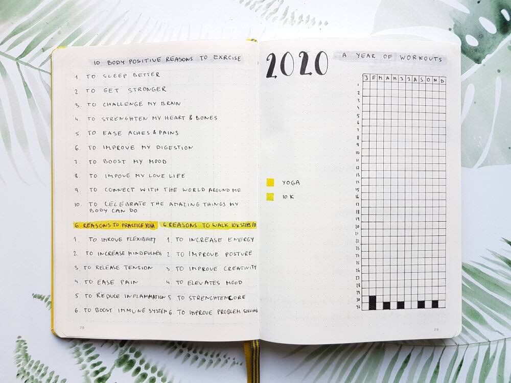 A notebook with workout tracking log written out