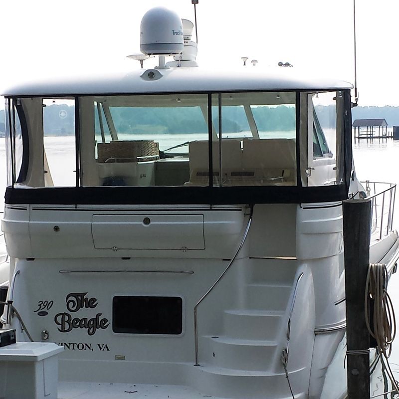 Rear view of a white boat, 