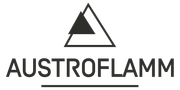 Logo di Austroflamm, caratterizzato da un triangolo aperto sopra il testo, con un triangolo scuro all'interno di quello più grande.
