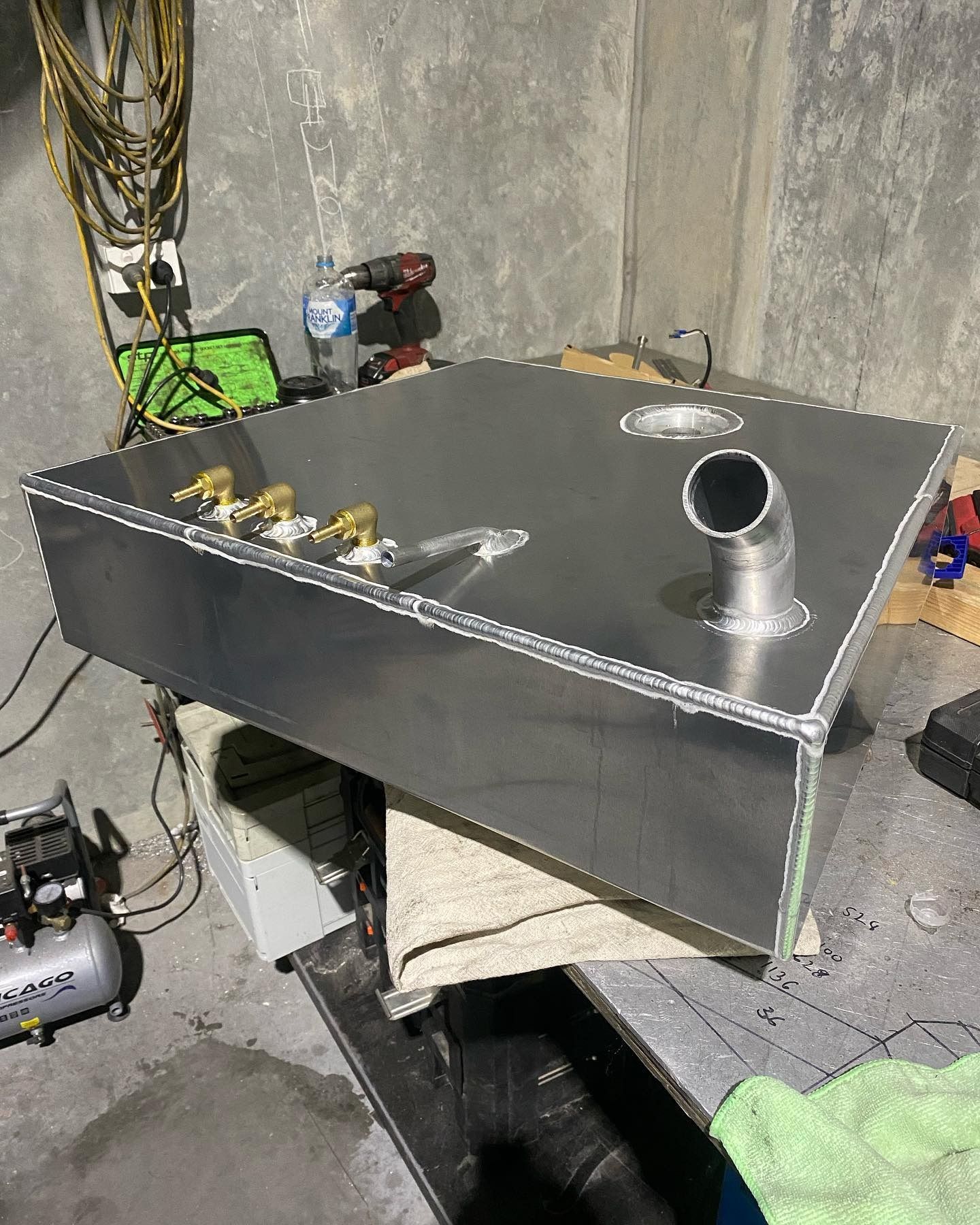 Silver Metal Tank With Four Brass Fittings