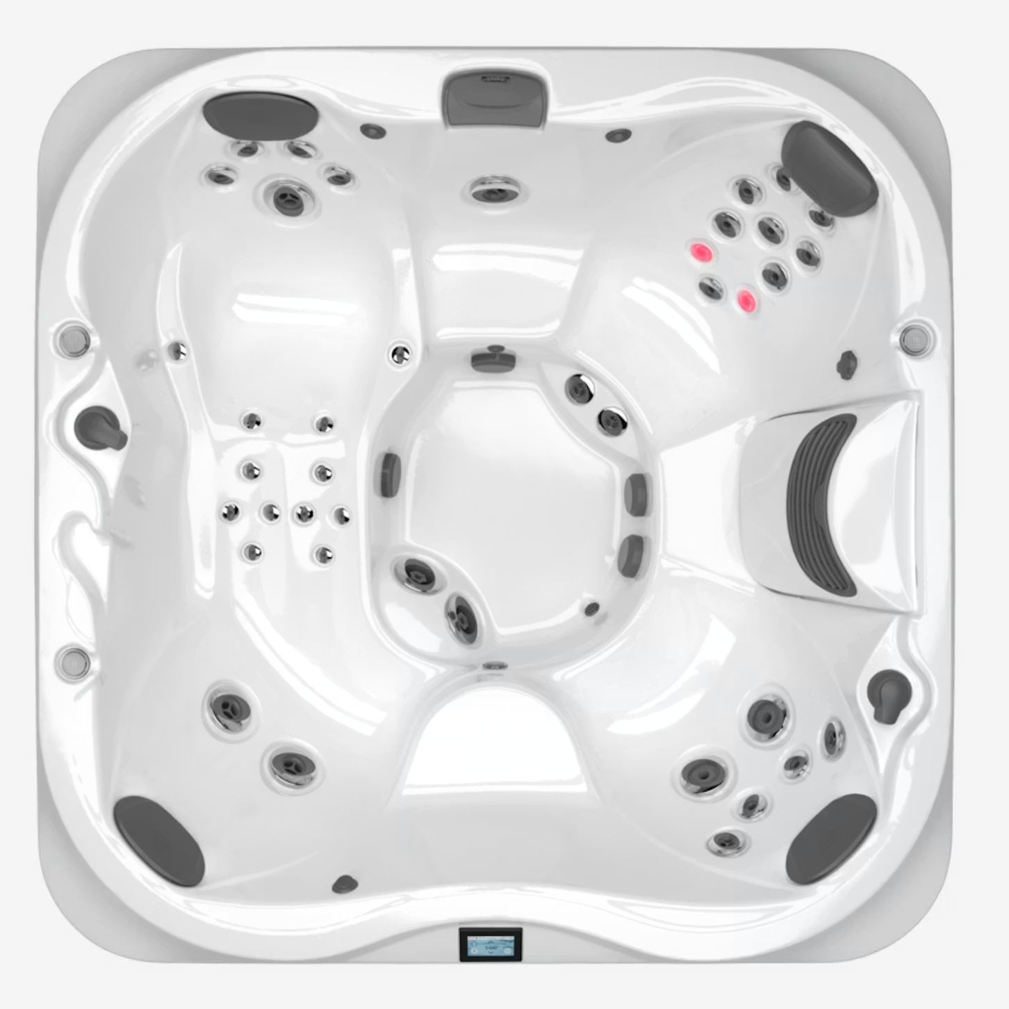 Une vue aérienne d'un bain à remous sur fond blanc.