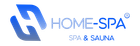 Le logo de Home Spa est bleu et blanc sur fond noir.