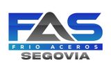 Logotipo de FAS con &ldquo;Frio Aceros Segovia&rdquo; en azul, gris y blanco.