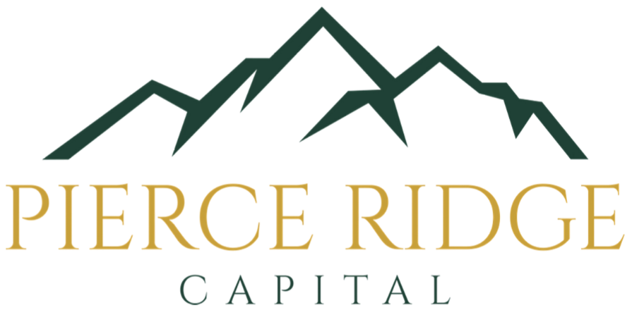 A pierce ridge capital logo with a mountain in the background.
