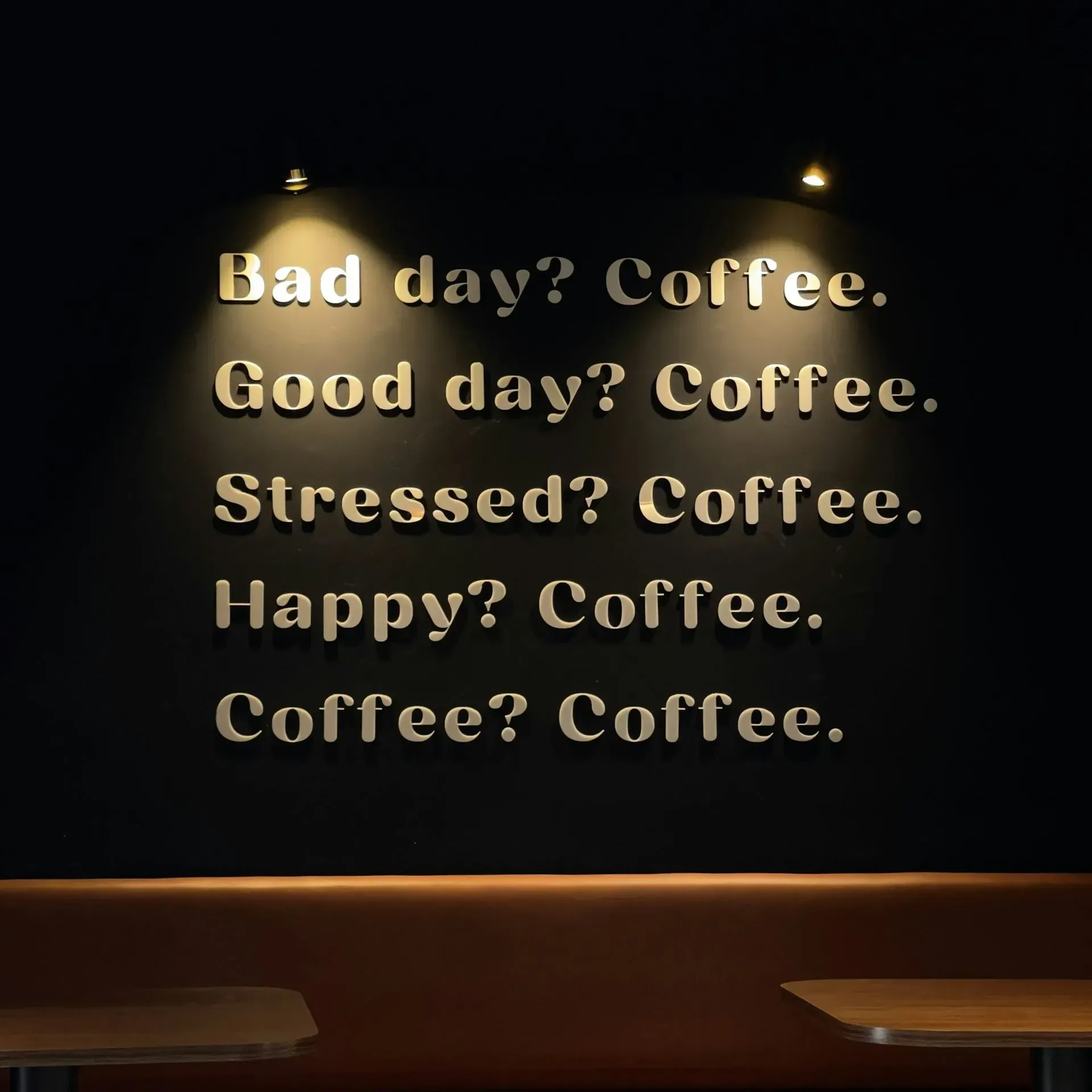 Coffee text on a black wall