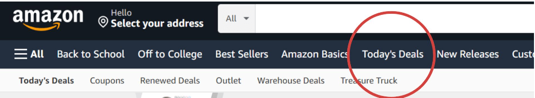 Amazon website navigation bar, with 