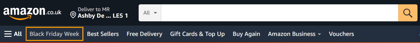 Amazon.com website search bar with search field and search button.