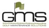 The logo for gms golf maintenance solutions has a green flag on it.