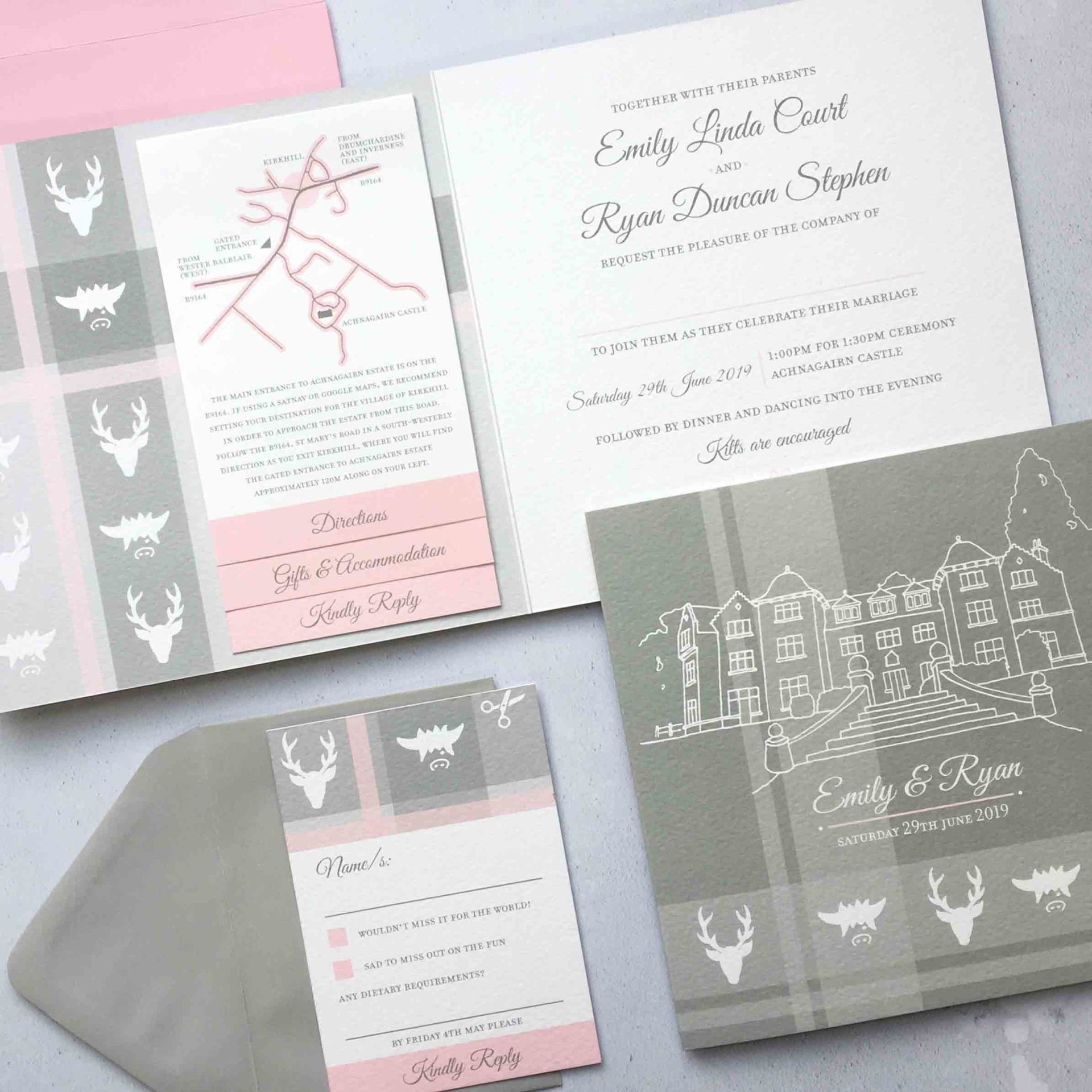 Achnagairn Castle wedding invitation paperoo