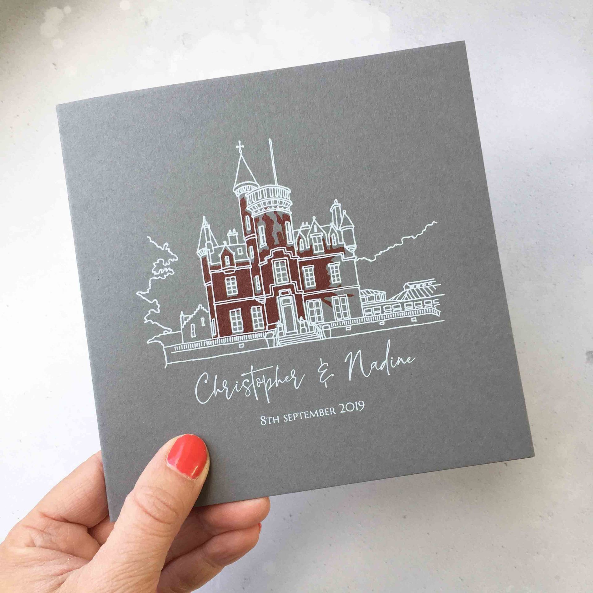Carlowrie castle wedding invitation