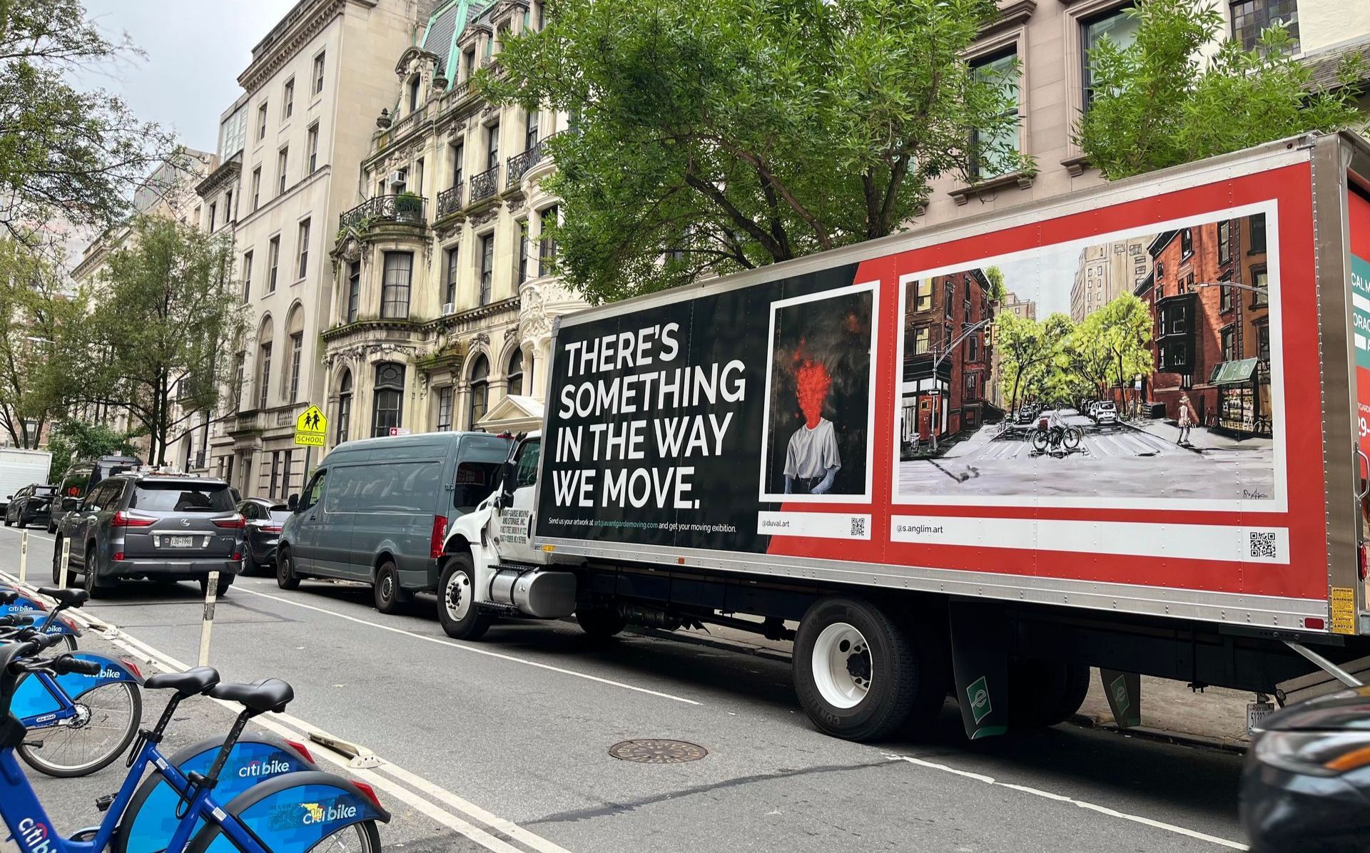 Avant-garde Moving truck parked in the street on Upper East Side, Manhattan 