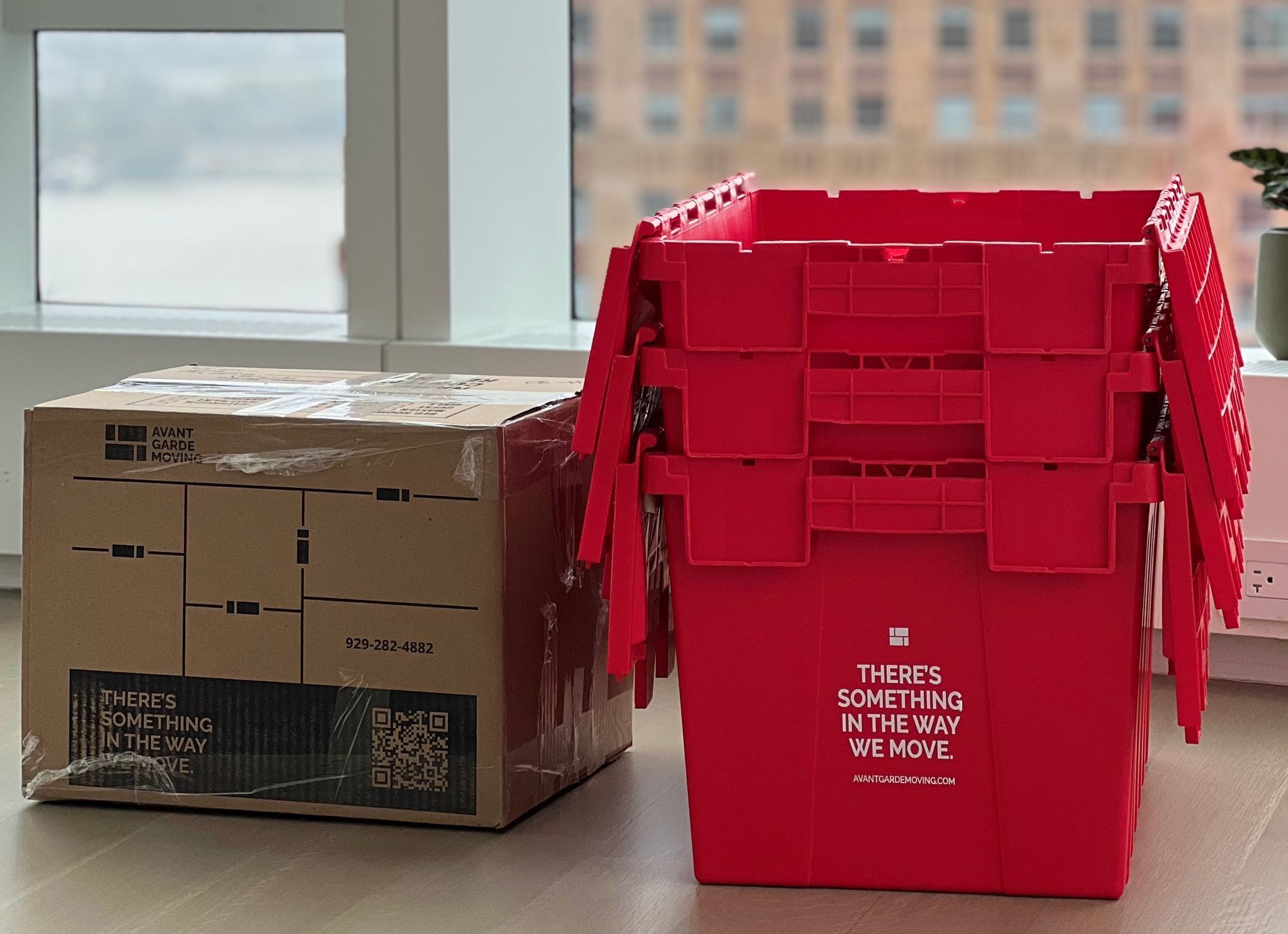 Photo of Avant-Garde boxes and moving bins.