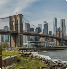 Photo of a Brooklyn bridge and Manhattan views from DUMBO Brooklyn