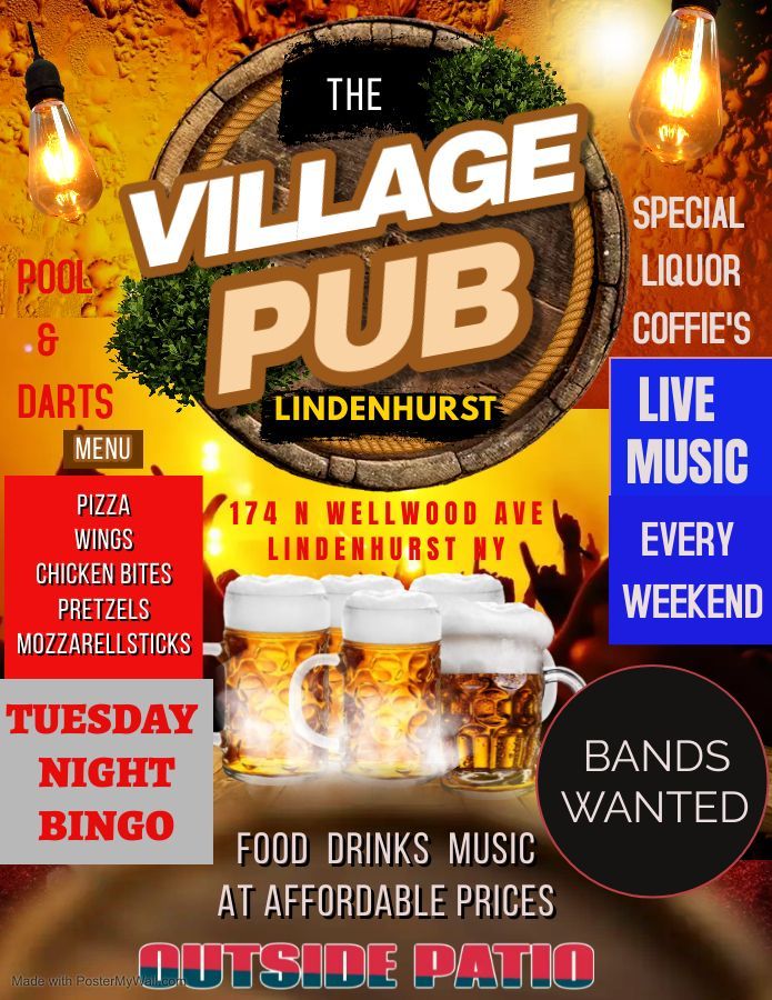 A poster for the village pub in lindenhurst ny