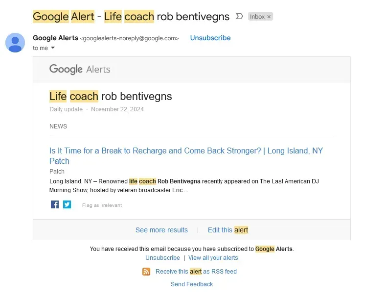 A google alert is displayed on a white background