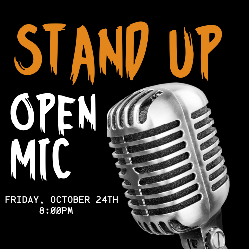 Flyer for Open Mic Night this Friday at Pat’s Bar & Grill featuring live local performers, food, and drinks.