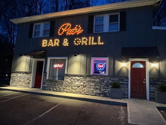 Exterior view of Pat’s Bar & Grill featuring a brand-new marquee sign, welcoming guests in Lake Hopatcong