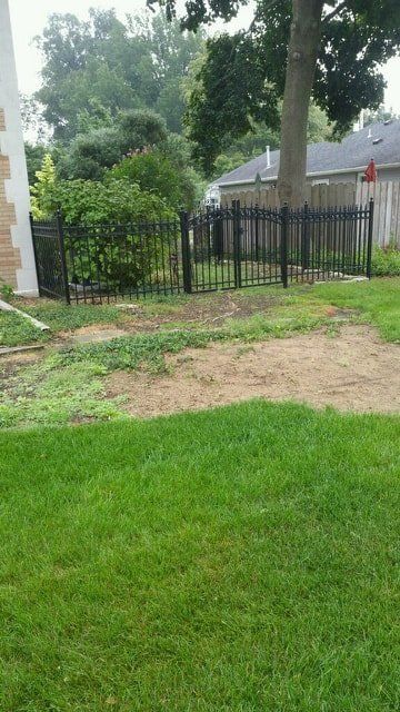 A Lush Green Yard With A Black Fence And A Tree In The Background – Mishawaka IN - Milestone Fence