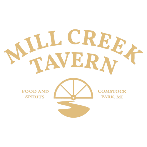 A logo for mill creek tavern food and spirits