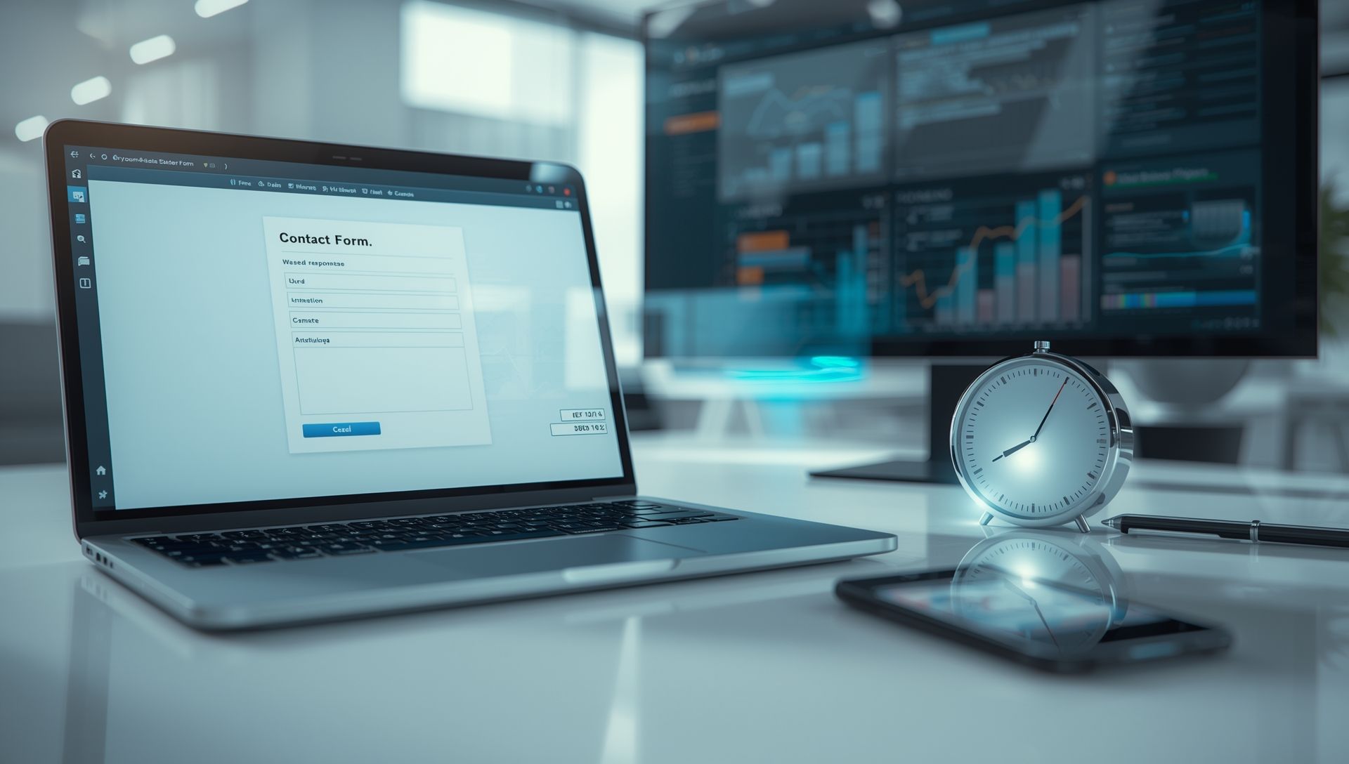 Modern business workspace showing delayed lead notifications