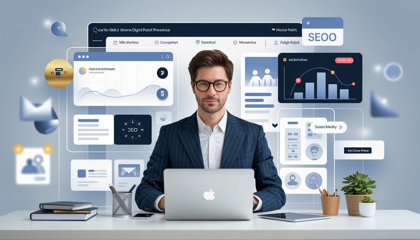 Business owner using SEO and marketing automation systems to grow digital presence