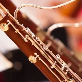 A close up of a bassoon with a blurred background
