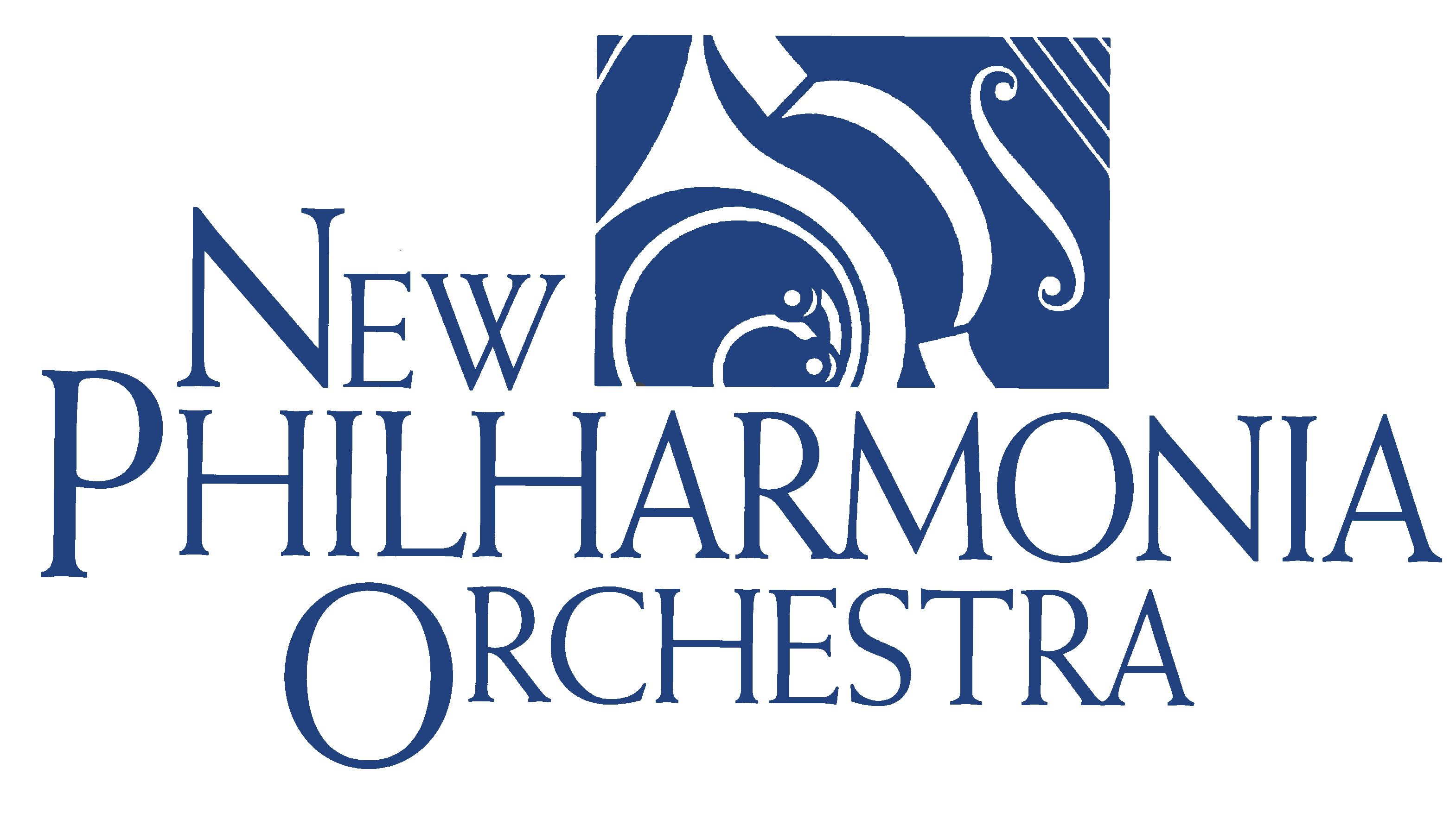 A blue and white logo for the new philharmonic orchestra