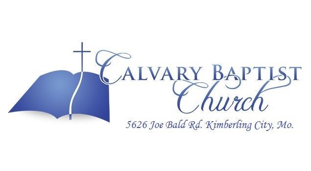 A logo for calvary baptist church with a cross and bible
