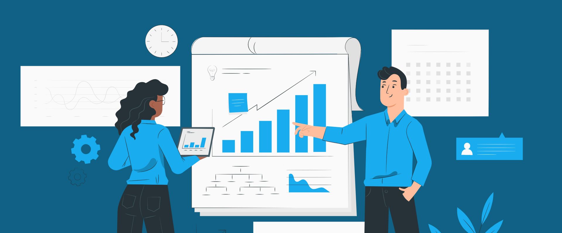 A Man and a Woman Are Standing in Front of a Whiteboard With a Graph on It