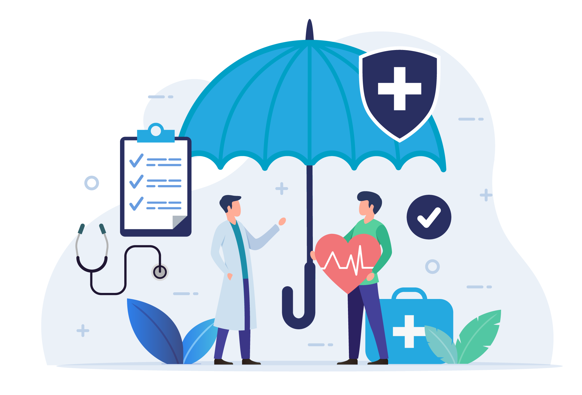 A Doctor is Holding an Umbrella Over a Man Holding a Heart