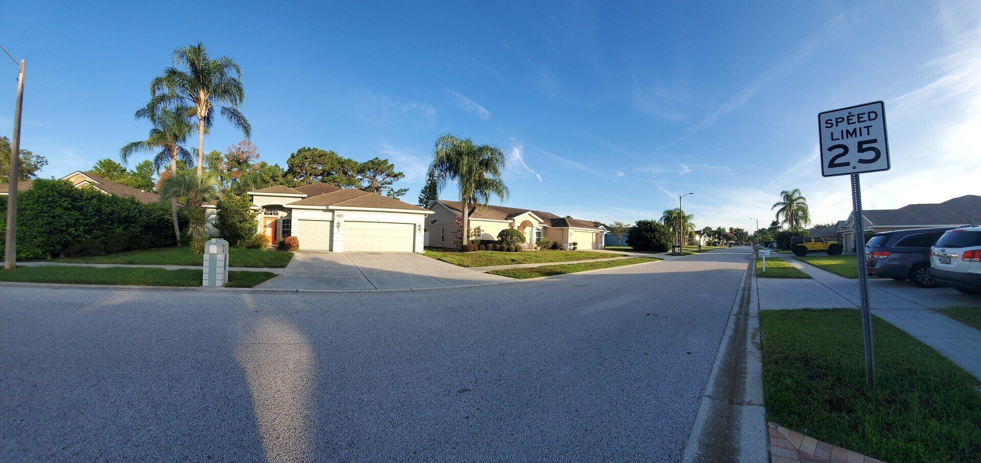A residential street with a speed limit of 25