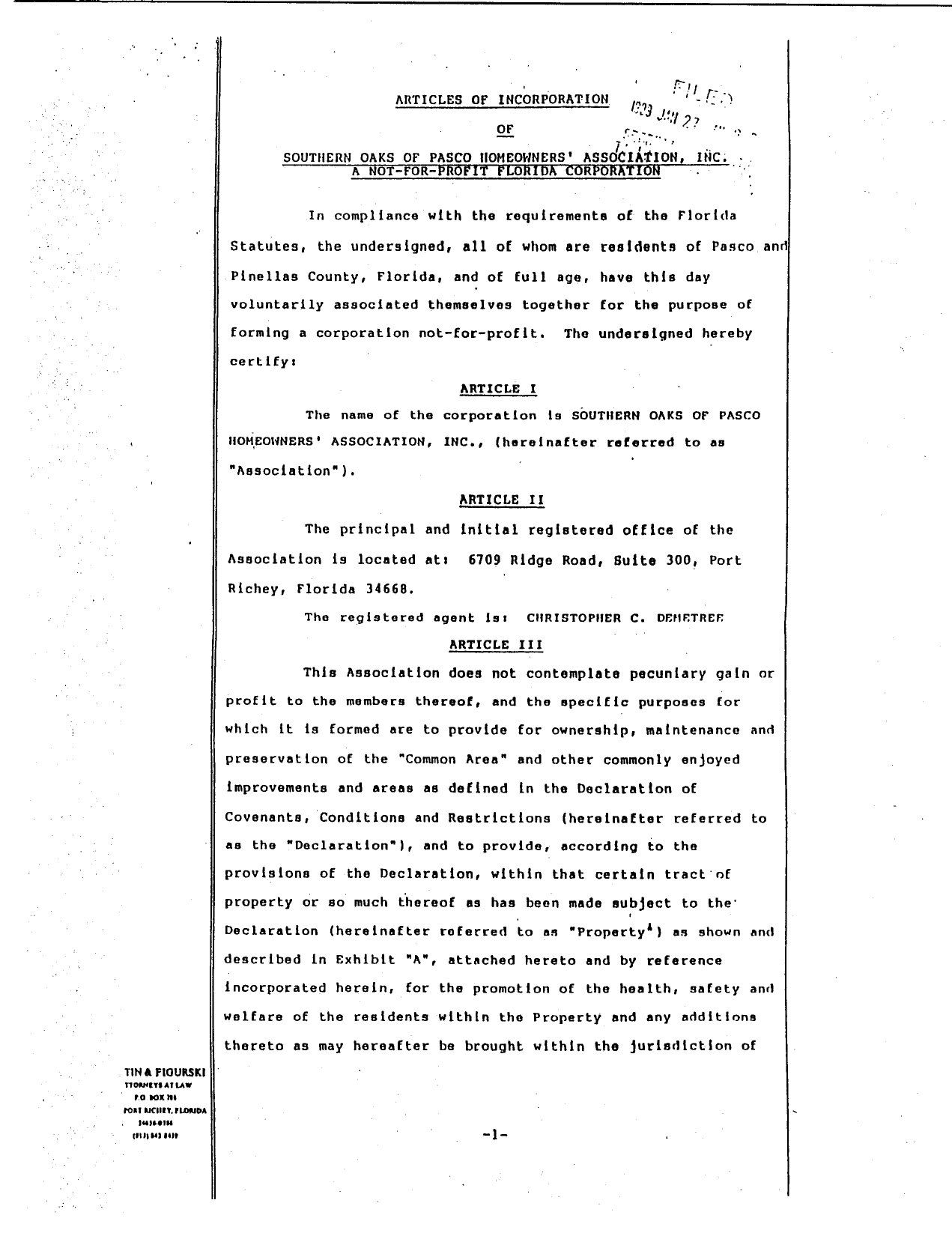 Articles of Incorporation - original