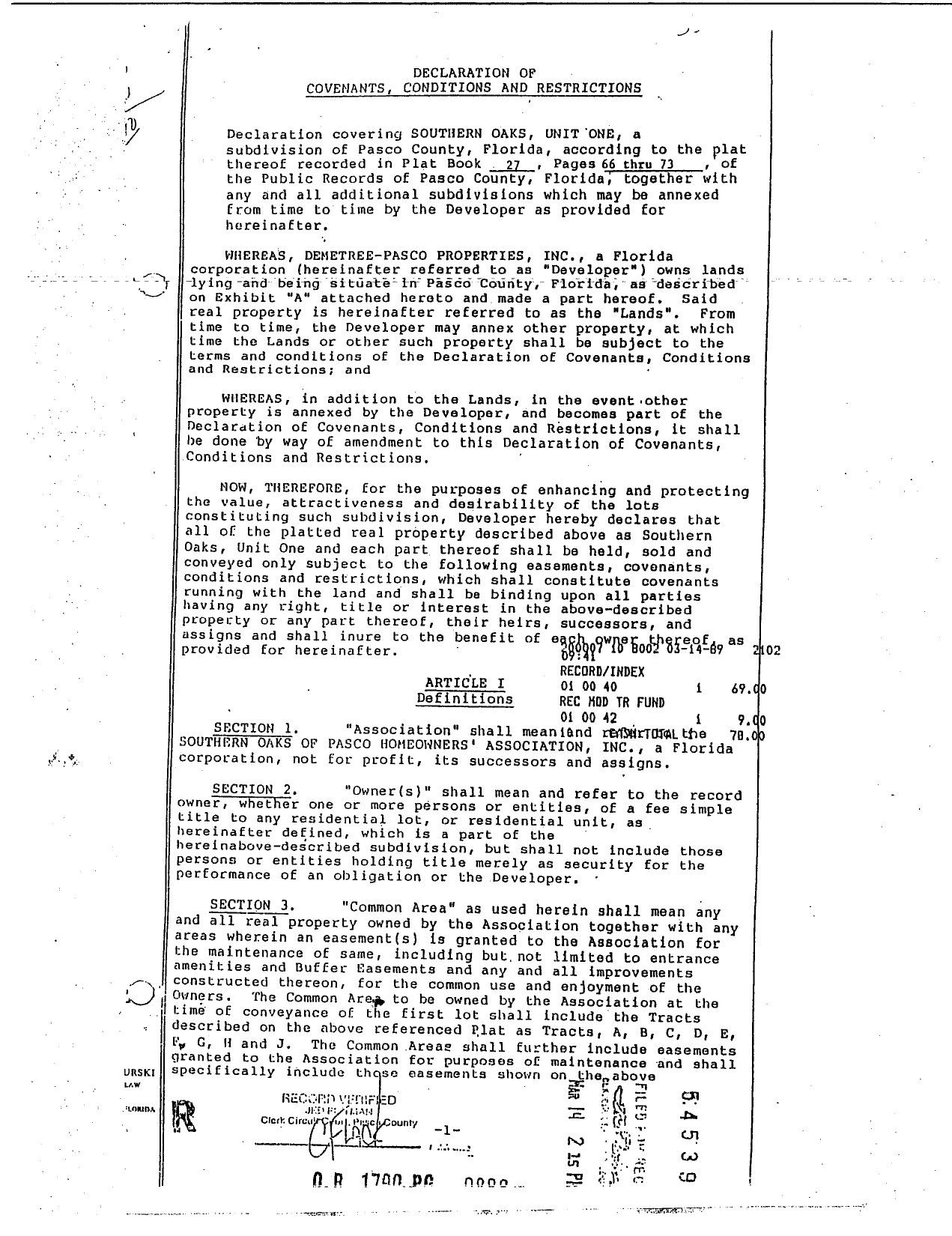 Declaration of Covenants