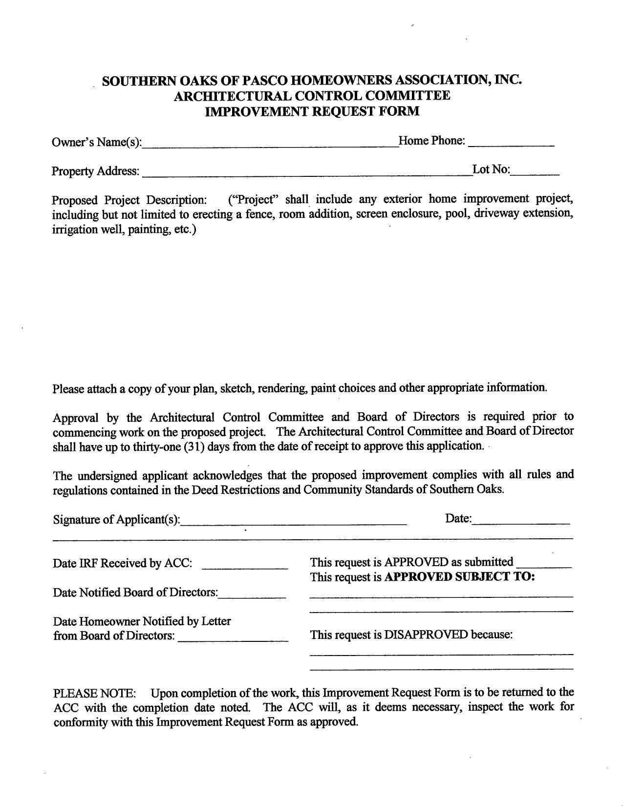 Improvement Request Form (IRF)