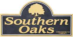 A sign that says southern oaks with a tree on it