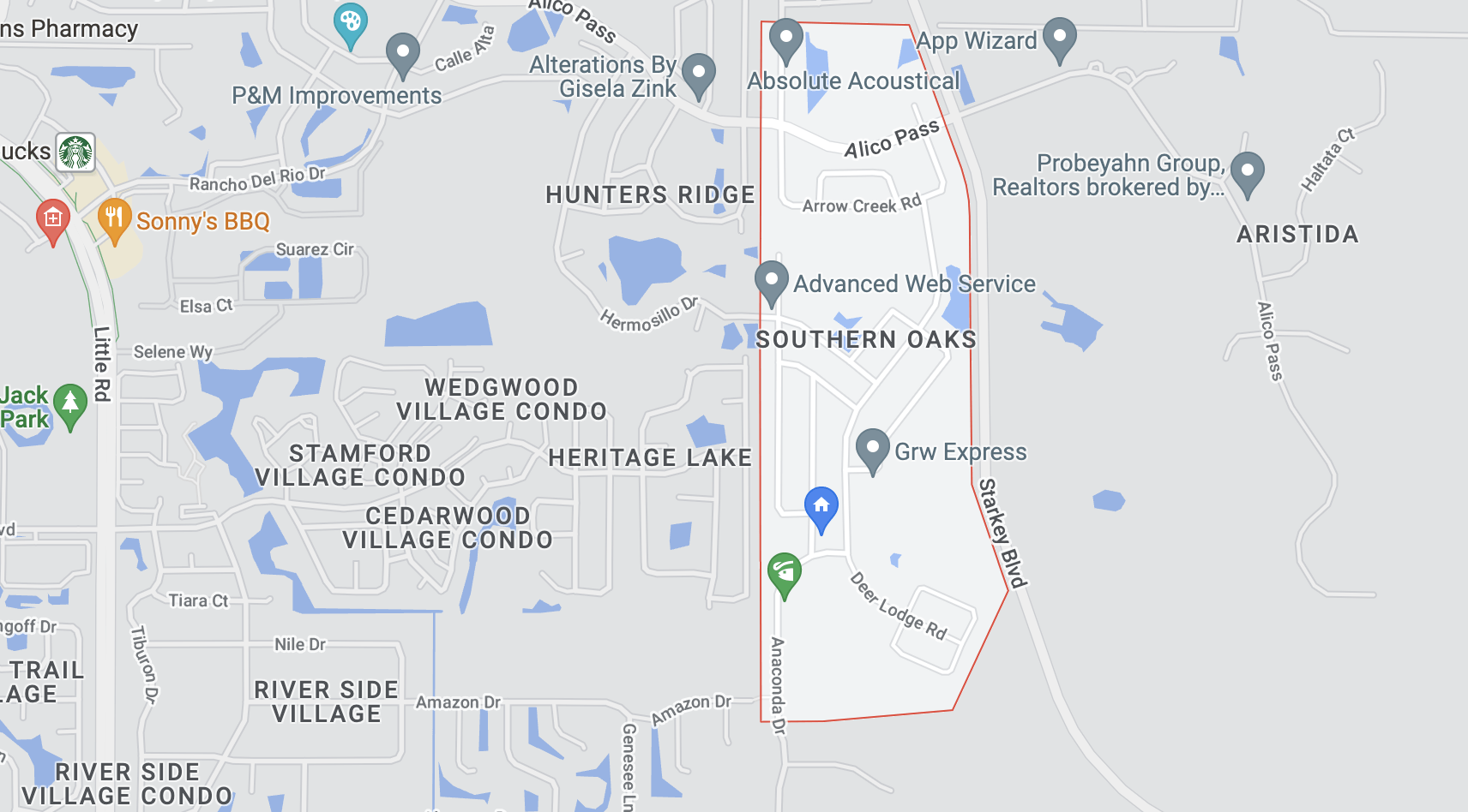 A map of a city with lots of lakes and roads.