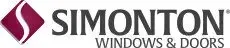 Logo for Simonton Windows & Doors; a diamond with a swoosh inside, and the brand name.